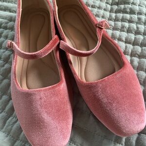 Velvet Mary Jane Flats in Dusty Rose